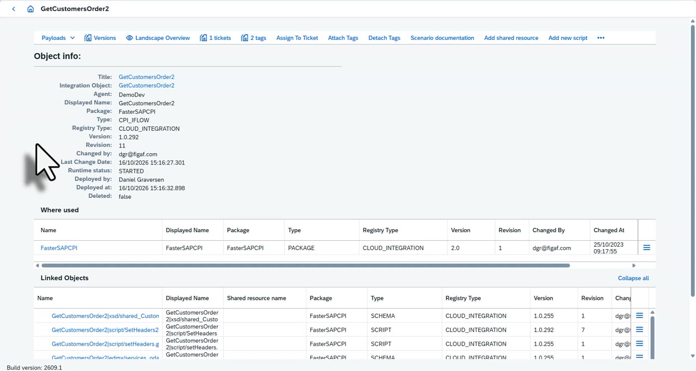 Screenshot: After a transport: synchronizing, the tracked object and comparing versions with the BPMN diff viewer