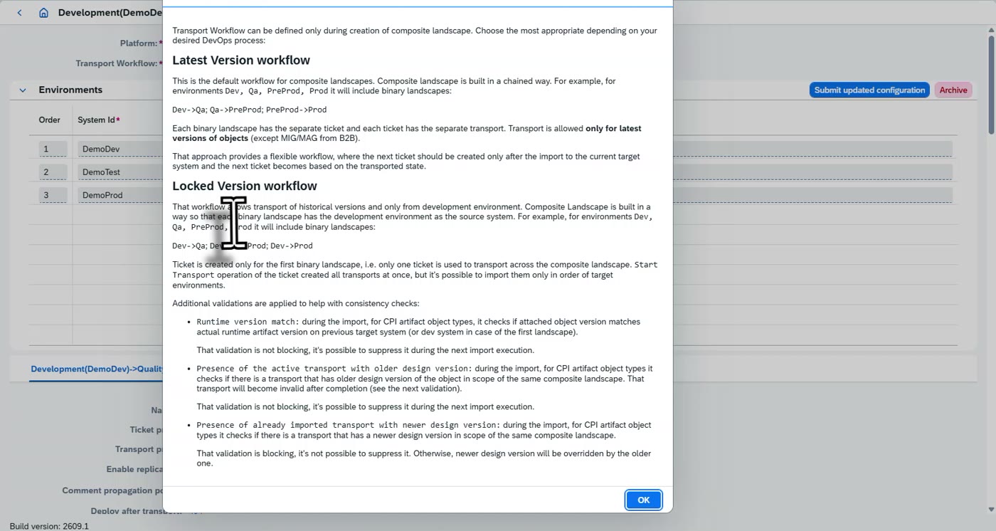 Screenshot: Landscape definition: transport paths, latest version versus locked version